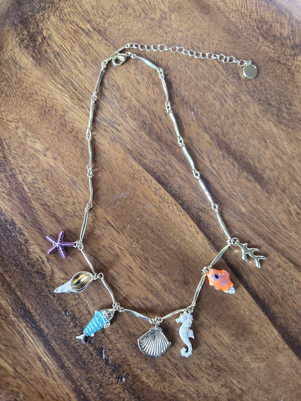 Gold-Tone Beach Charm Necklace with Colorful Sea Charms